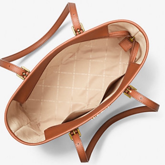 MICHAEL KORS 
Jet Set Travel Small Logo Top-Zip Tote Bag VANILLA SIGNAT/LUGGAGE - Picture 2 of 3